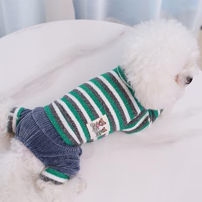 Pet Striped Patchwork Four Legged Pants Autumn and Winter Jumpsuit Base Shirt Dog Clothing Clothing Teddy Home Warm Sleepwear