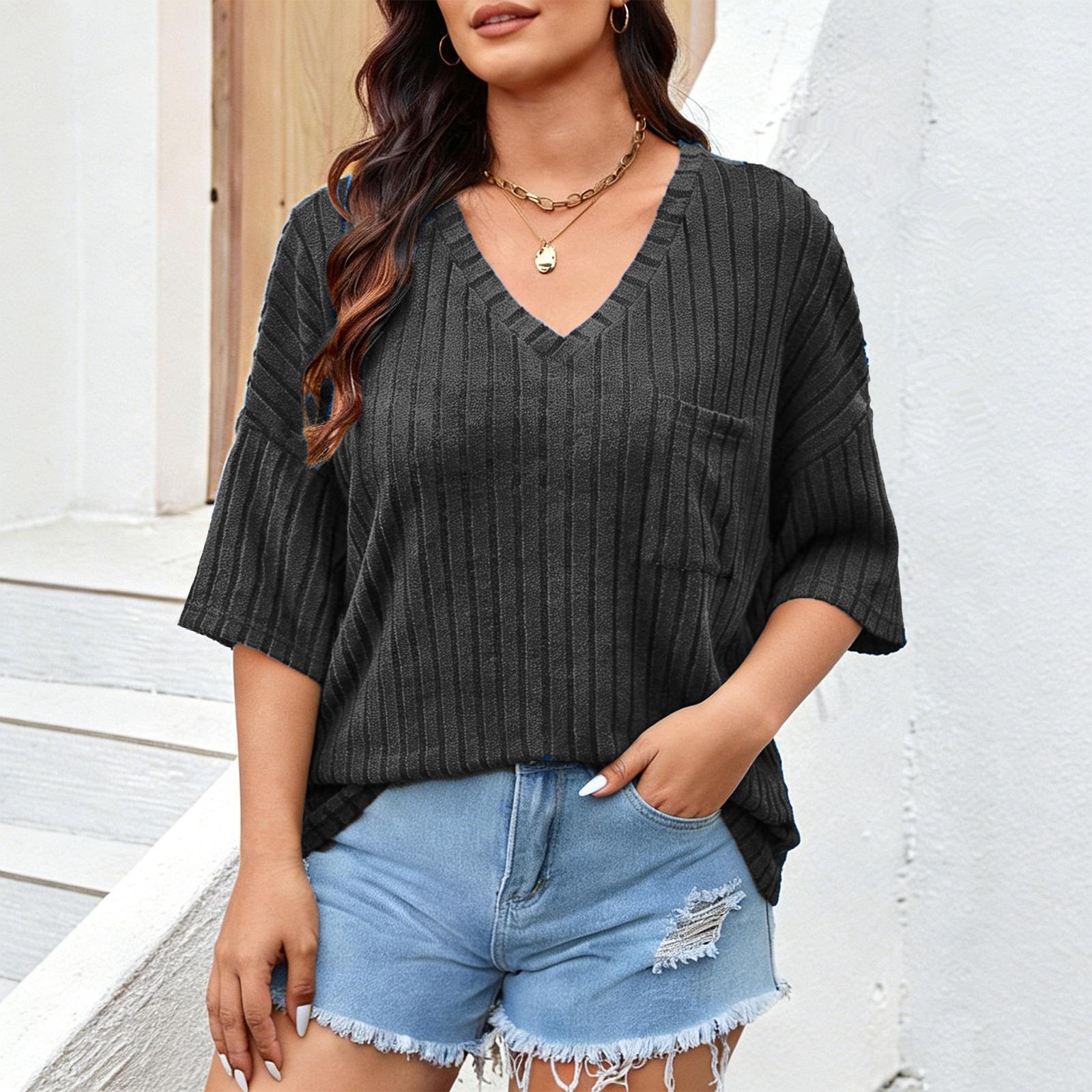 

Women s Fashionable Three,quarter Sleeves Elegant Commuting And Casual Top XXXL чорний