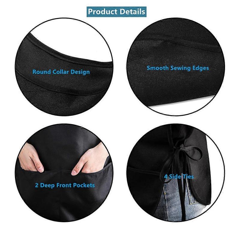 4 Pack Cobbler Apron with 2 Pockets, Waterproof Art Smock for Women, Men, Cleaning, Painting, Housekeeping, Work Black