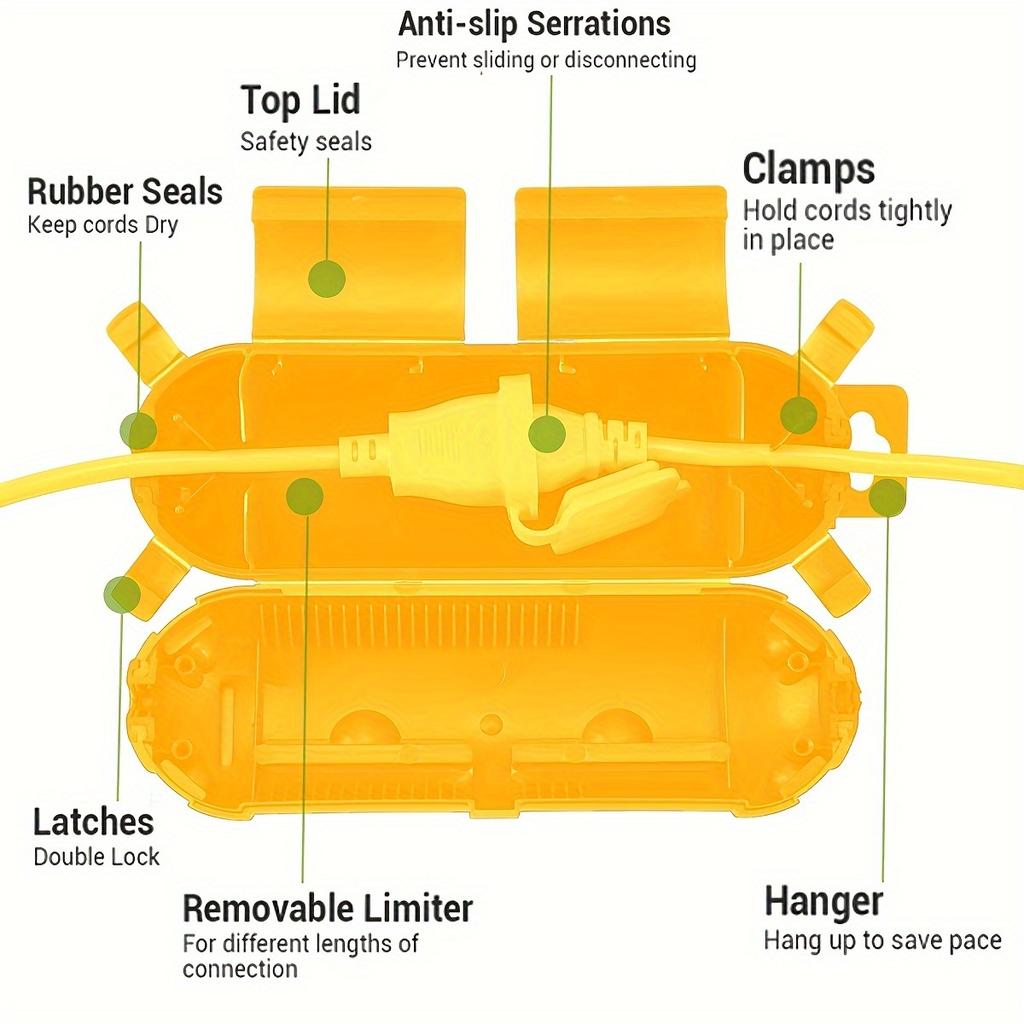 Extension yellow Cord Safety Cover with Waterproof Seal, Weatherproof Electrical Connection Box to Protect Outdoor Outlet Plug