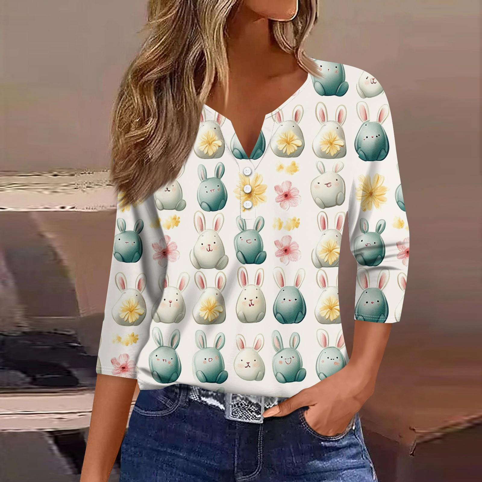 

Жен. Футболка Футболка С принтом Пуговицы Рукав 3/4 Повседневные Выходные Мода Классический V-образный вырез Обычный Топ L бежевый