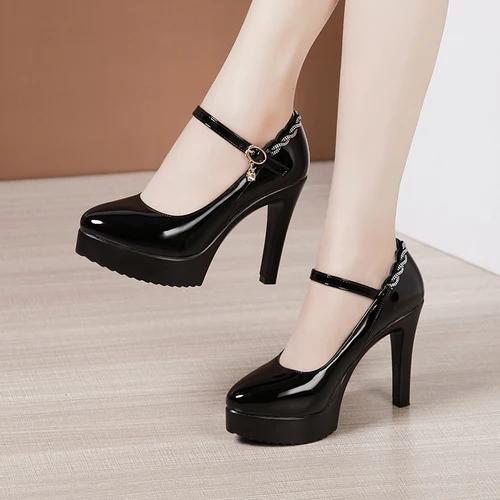 6cm 9cm 11cm Small Big Size 32-43 Shallow Bright Leather Shoes Platform Pumps 2025 Spring Block High Heels Shoes for Dress Model