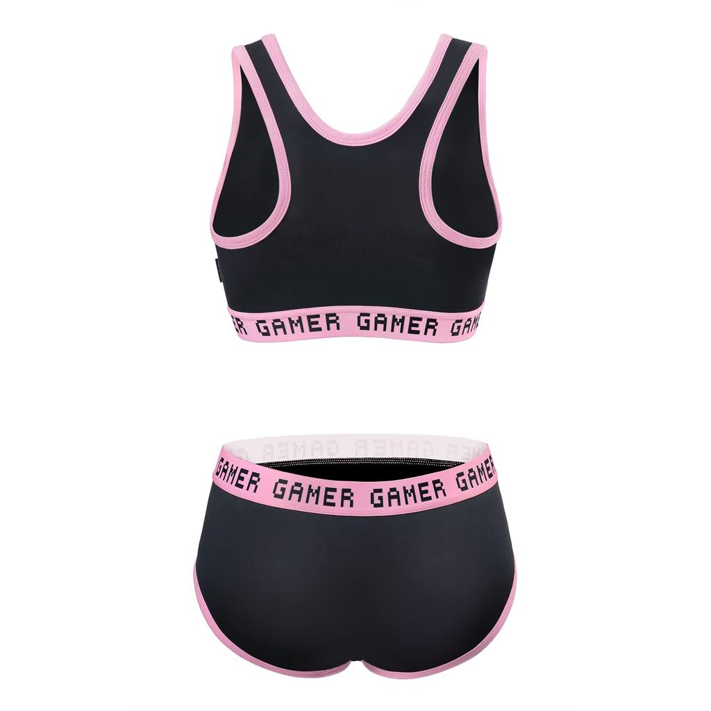 LittleForBig Women's 2-Piece Bralette Set [Playgirl] Cotton Cami and Panties (Black, Size XS)