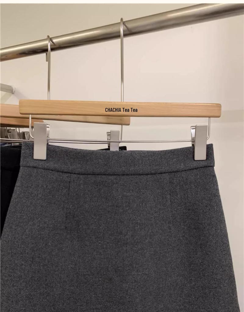 Woolen High-Waist A-Line Skirt for Women - Spring/Autumn Lace Patchwork Short Skirt