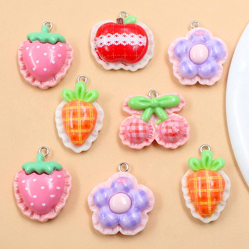 DIY Plant & Fruit Resin Charms: Cherry, Apple, Flower, Strawberry Pendants & Bag Accessories 1 piece