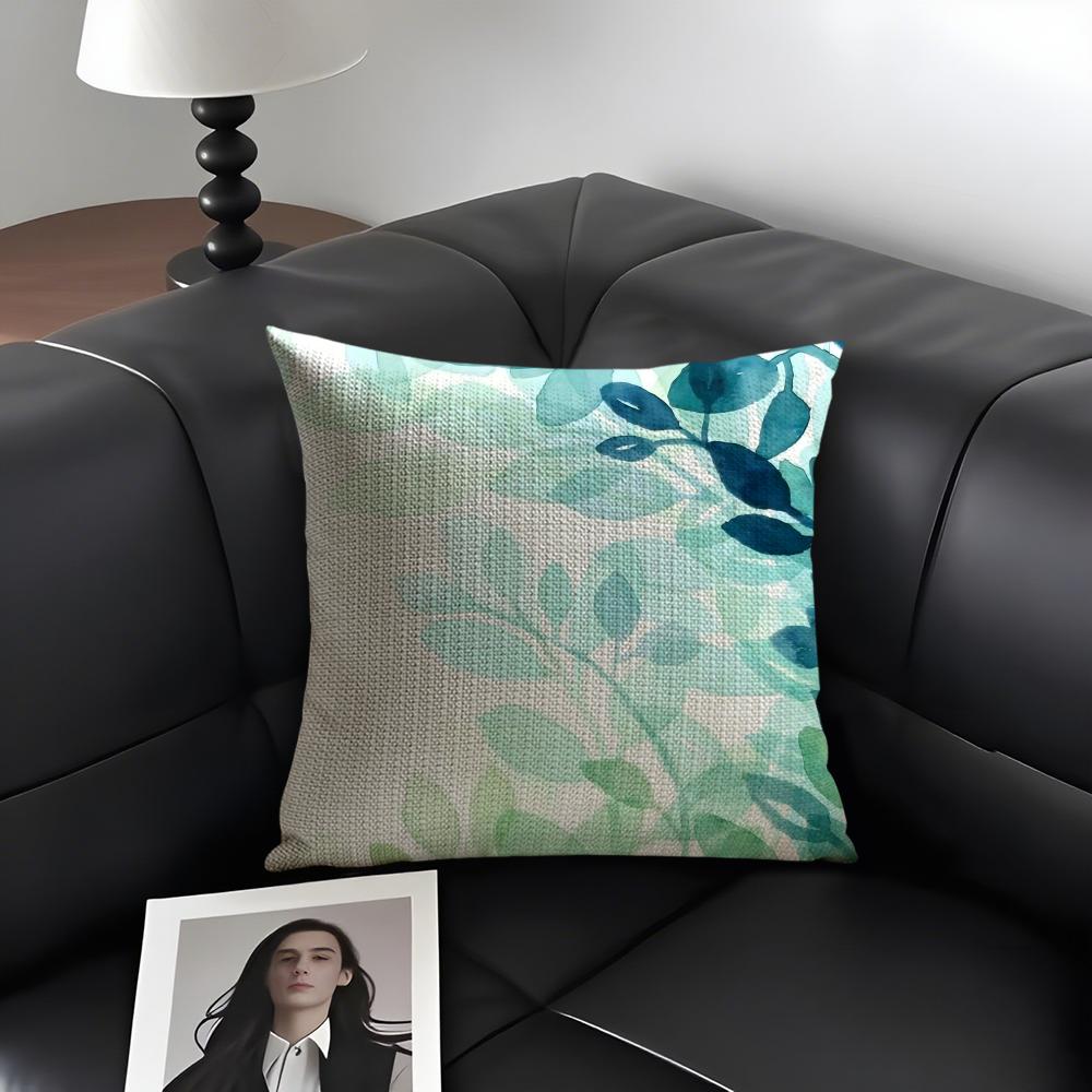 Modern Green Plants Cushion Cover Natural Linen Organic Fabric DoubleSided Printing Sofa Home Decor Gift Pillow Case