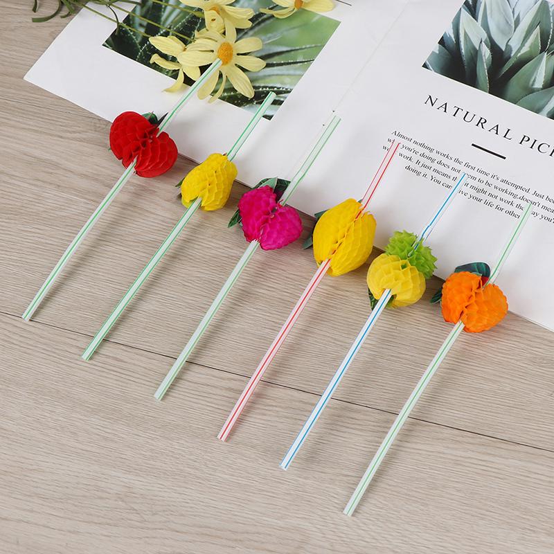 50pcs Hawaiian 3D Fruit Cocktail Straws Umbrella Drinking Straws Party Decor