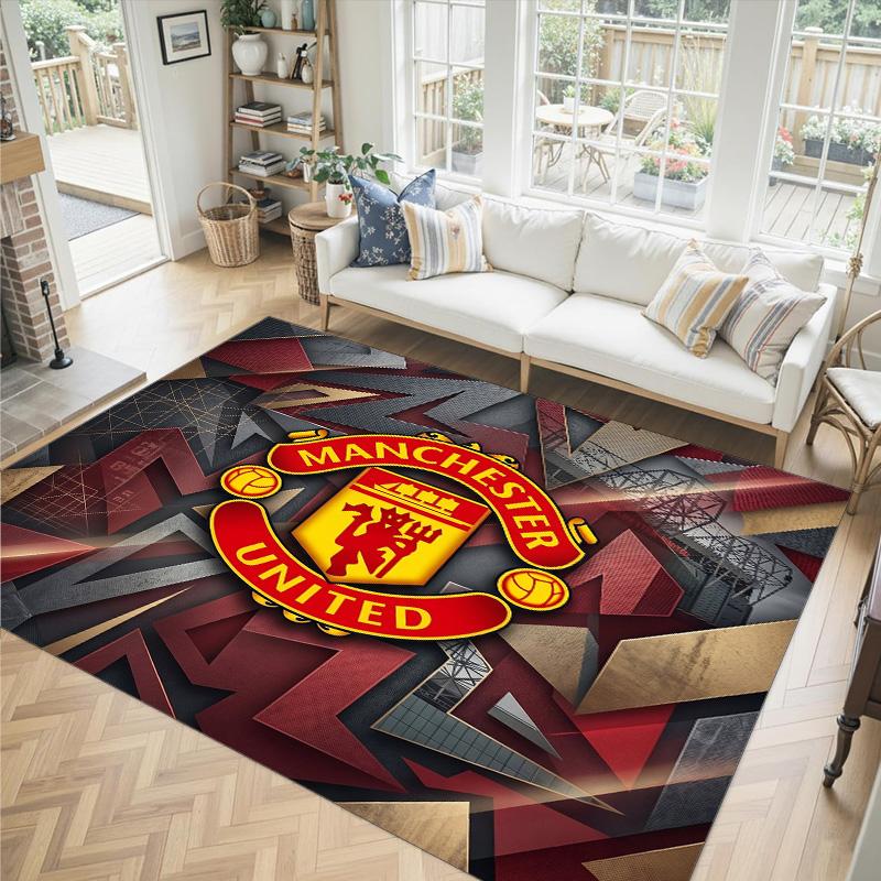 Tappeto in Velluto di Cristallo Design Manchester United Accogliente Non?Tappeto Stampato Antiscivolo per Camera da Letto Soggiorno Ingresso