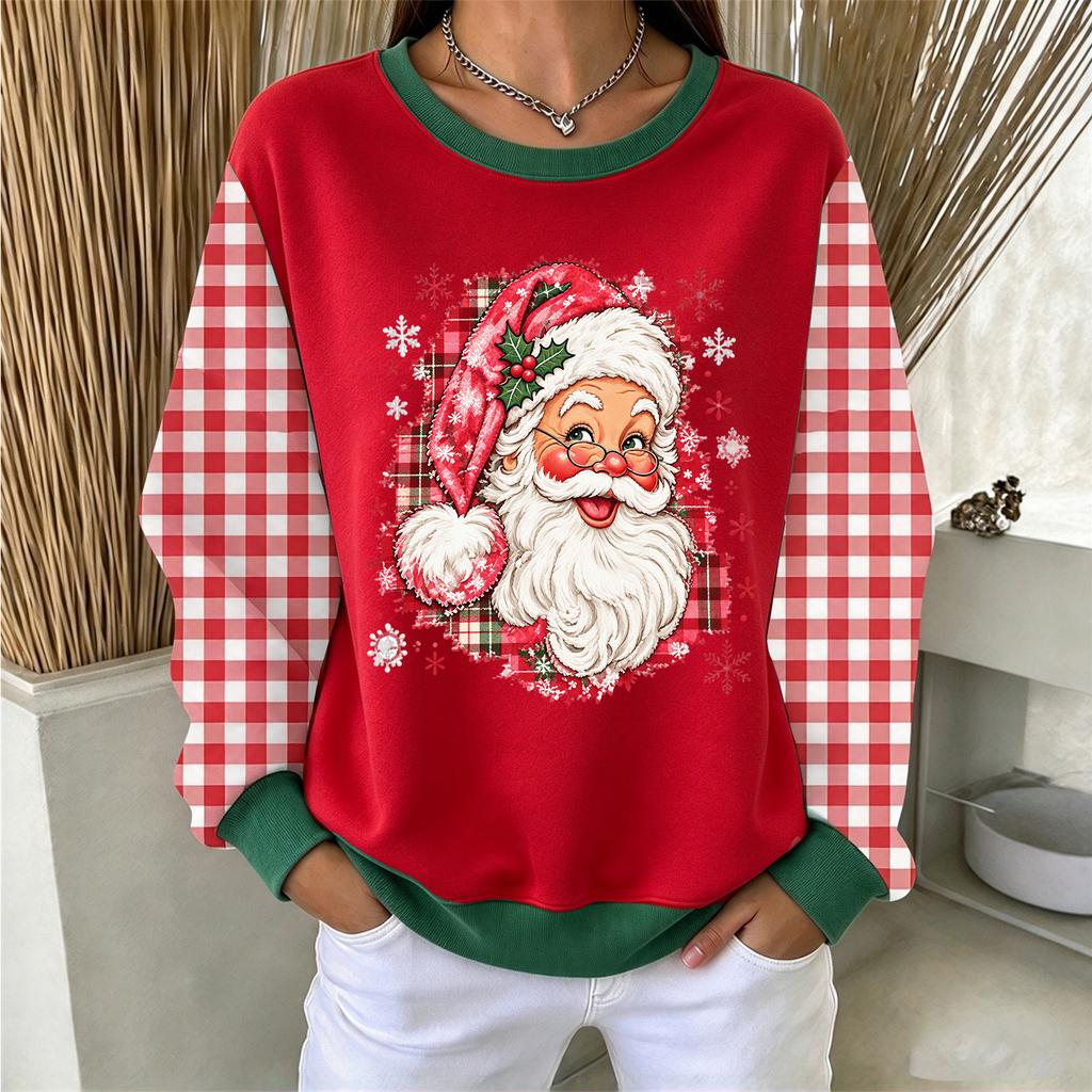 Women's Casual Christmas Print Crewneck Pullover Sweatshirt for Holiday Everyday Wear
