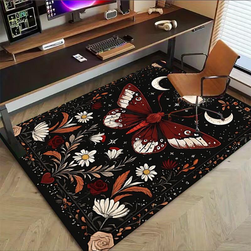 1pc Butterfly Flowers Carpet Anti Slip Polyester Floor Mat for office.Bedroom