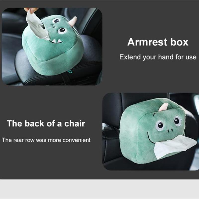 Green Dinosaur Tissue Box Cute Plush Removable Tissue Boxes Universal Auto Home Room Paper Case Animal Decoration Bracket