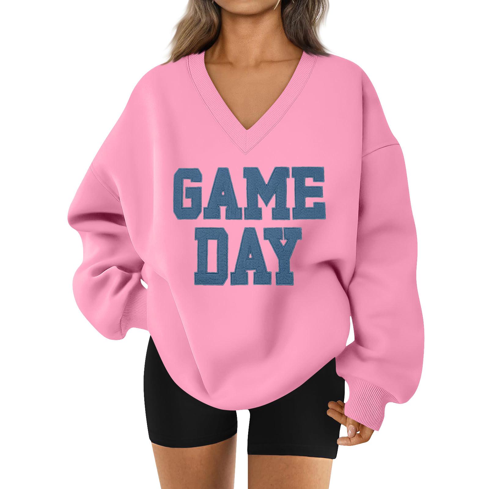 

Женская свободная и удобная спортивная одежда с V-образным вырезом и надписью, толстовка с длинным рукавом, повседневная одежда для сочетания XXXL розовый