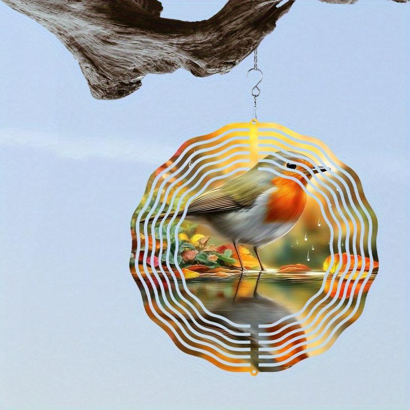 Cute Robin Rotating Outdoor Wind Chime,3D Metal Material, Dynamic Garden Decoration,  Suitable for Outdoor Balcony and Courtyard