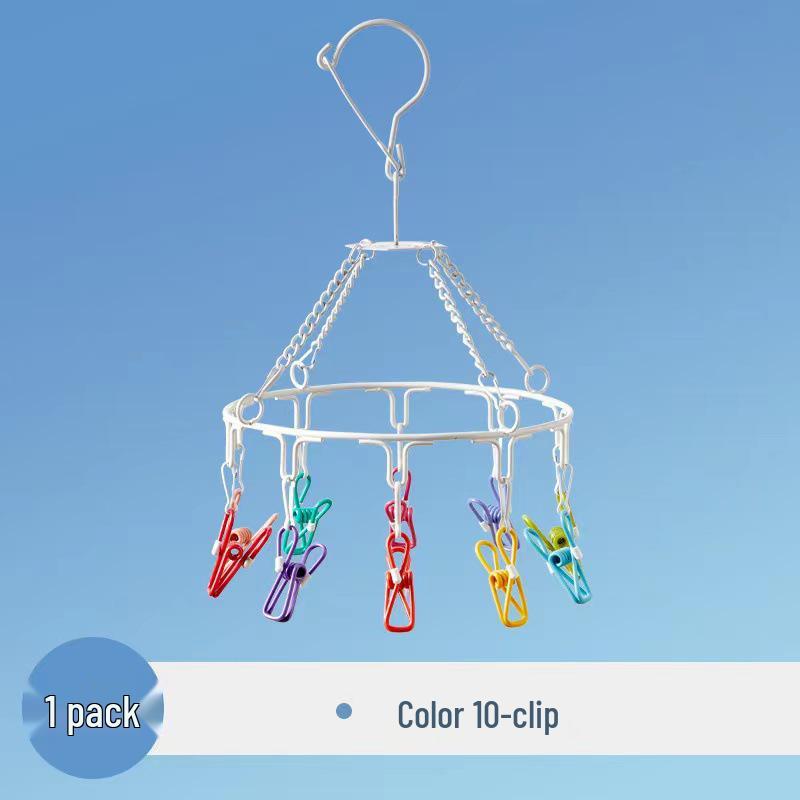 

Красочная радужная сушилка для одежды с множеством прищепок - Ветрозащитная, круглая, идеально подходит для общежитий, балконов, носков и детской одежды Standard