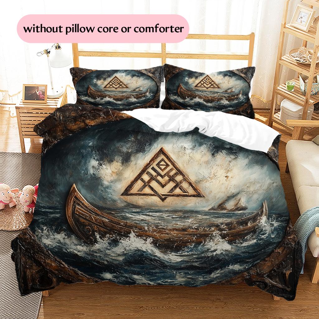 Viking Longship Pattern Bedding Home Decoration Birthday Gift (1 * duvet cover + 2 * pillowcase, without core)