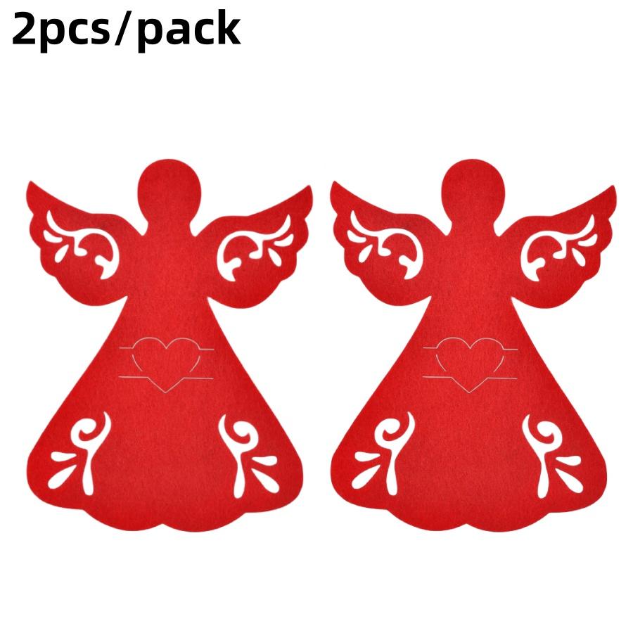 2/4pcsChristmas Angel Tableware Bag Christmas Tree Hanging Decoration Red Felt Placemat Party Dining Table Kitchen Decoration Co