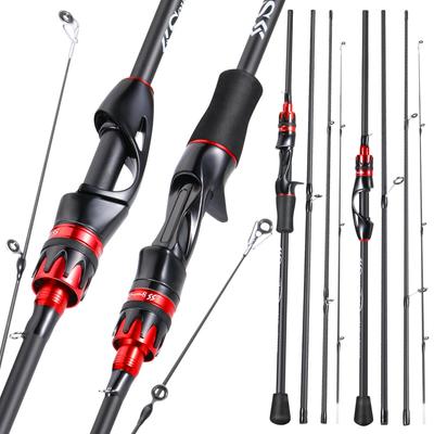 SOUGAYILANG Vara de pesca portátil de 4 seções 2.1M vara de pesca de fibra de carbono vara de pesca giratória equipamento de pesca