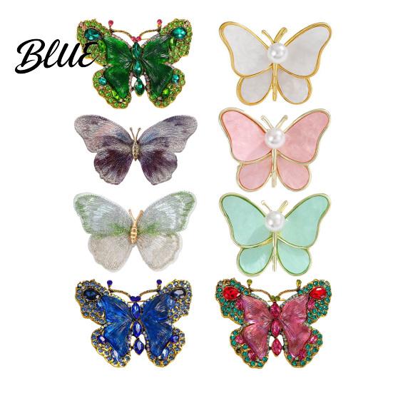 Enamel Butterfly Pin Women Brooch Sparkling Rhinestones Faux Pearl Butterflies