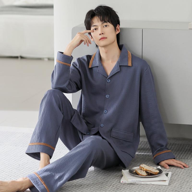 Pajamas Men'S Spring And Autumn Thickened Cotton Long Sleeve Homewear Autumn And Winter Thin Winter Cotton Padded Air Cotton Interlayer