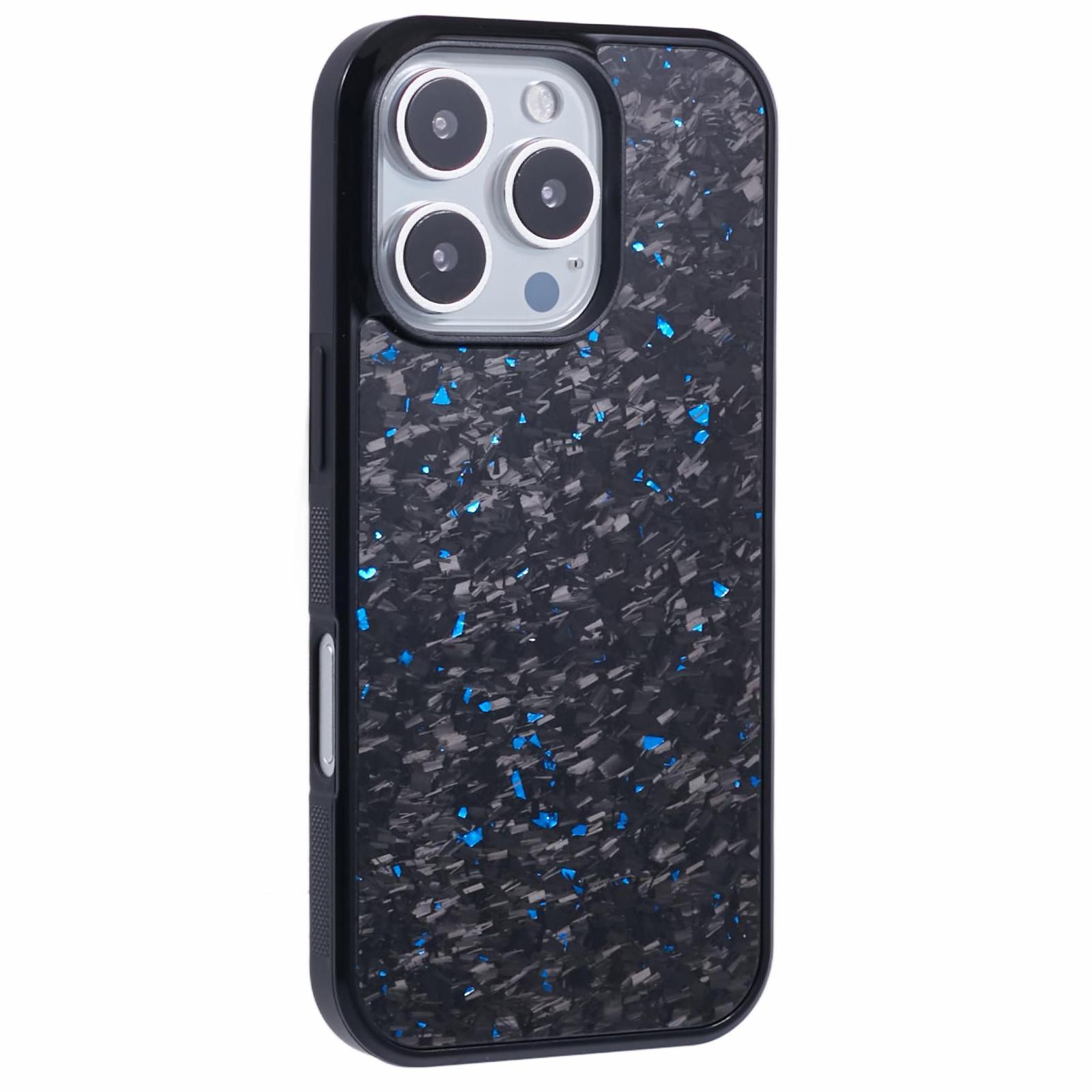

For iPhone 16 Pro Max Magnetic Case Forged Texture Aramid Fiber+TPU Anti-Slip Phone Cover Blue