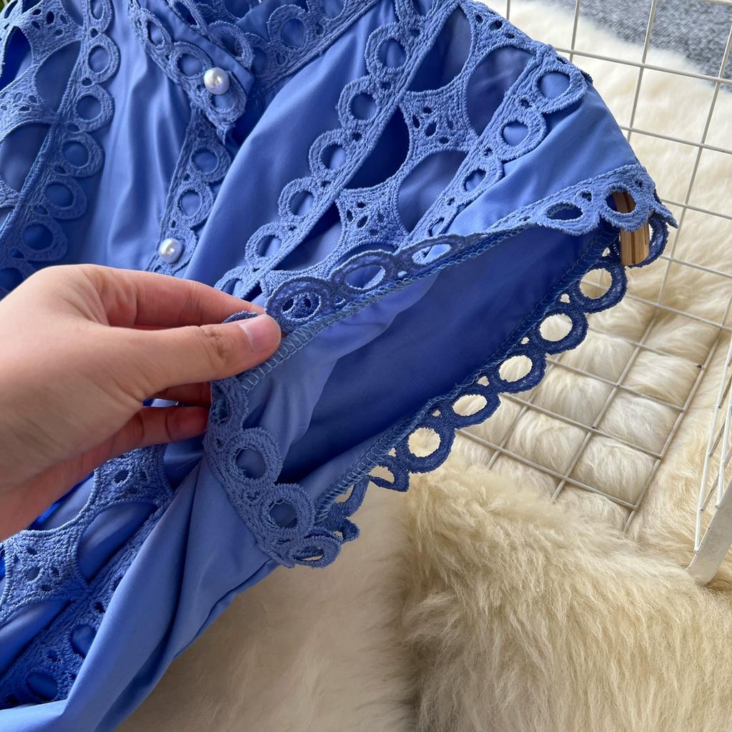 Summer Elegant Stand Collar Lace Spliced Embroidery Holiday Dress Women's Sleeveless Tank Party Dressess