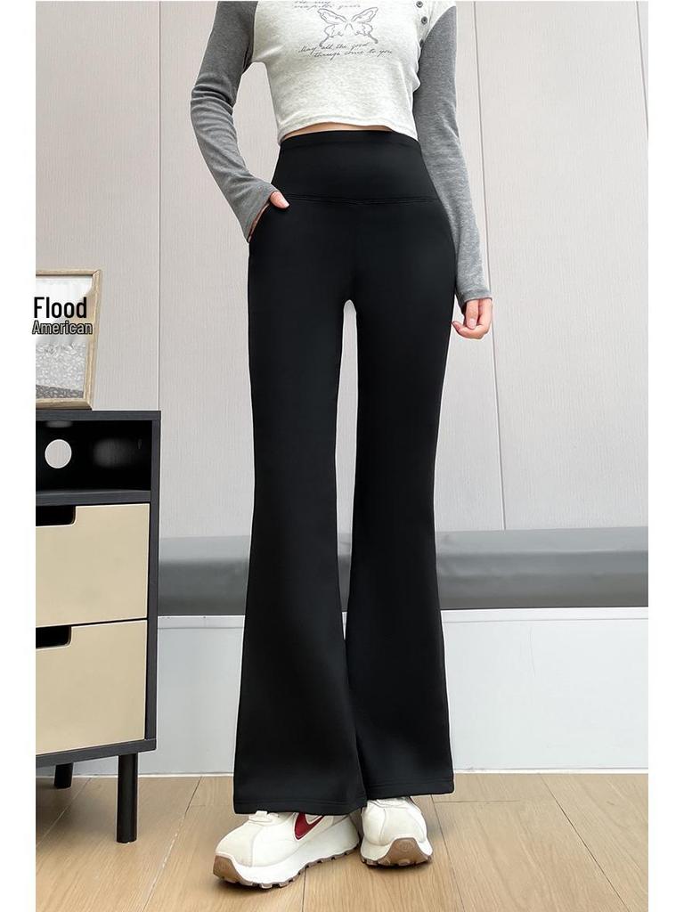 Women's Velvet Micro Flare Pants: High Waist, Tummy Control, Hip-Lifting, Warm, Slimming Yoga Wear for Winter