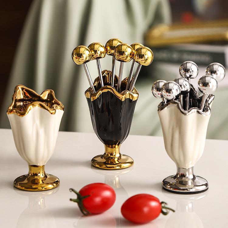 Zestaw widelczyków do owoców ze stali nierdzewnej dla dzieci - Wykałaczki deserowe ze słoiczkiem do przechowywania