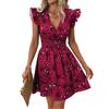 Women's Dresses V-Neck Waist Sexy Large Floral Ruffle Sleeveless Dresses