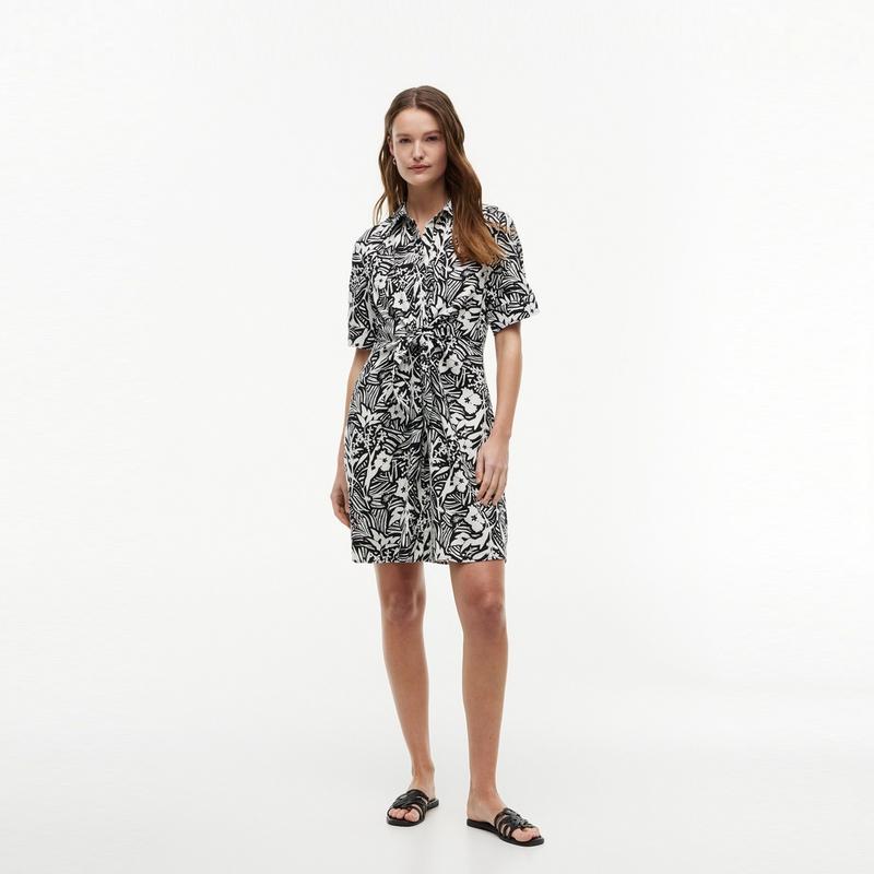 Tommy Hilfiger Floral Print Waist Tie Short Sleeve Dress Women dresses XW0XW08598