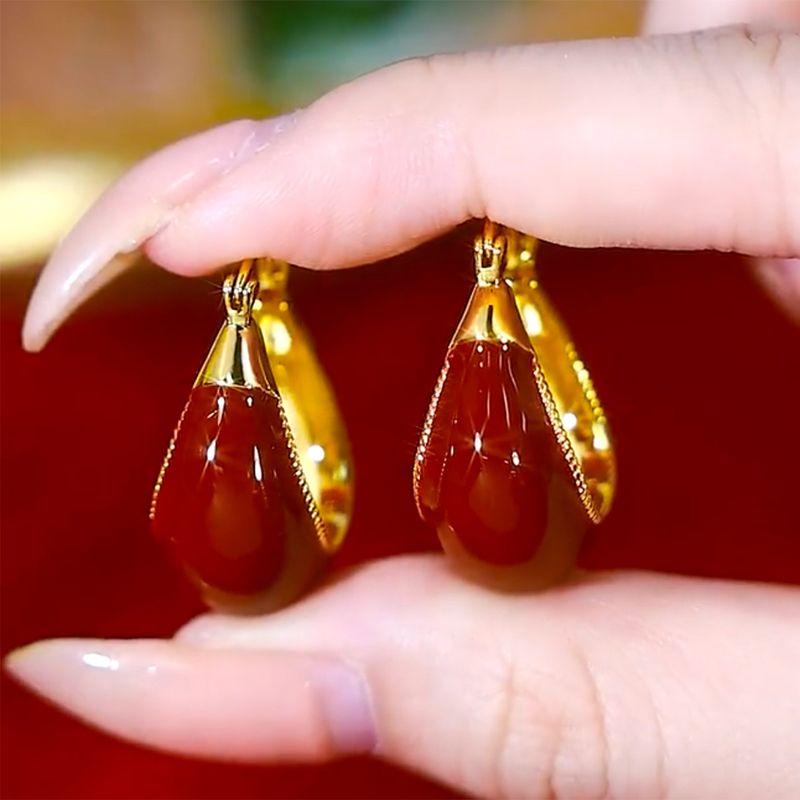 

Fashion Style Retro Festive Red Oil-Spot Glaze Cabas Ear Clip Female Fancy Western Style Slimming Korean Style Easiest for Match Earrings Female Red Drip Glaze Earrings