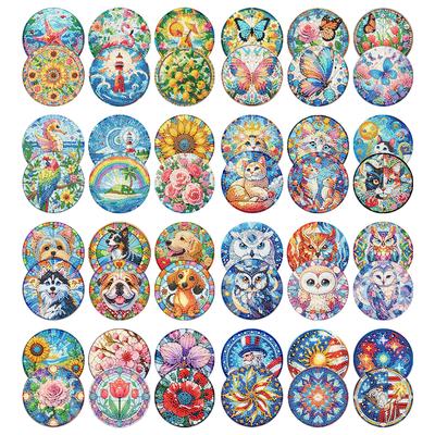 6 Buc/Set Suporturi de Pahar Pictură cu Diamante cu Suport DIY Set Suporturi de Pahar Artă Diamant Lemn pentru Începători Adulți Artă Meșteșuguri Consumabile