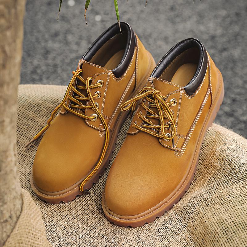 Low-top Rhubarb Boots Leather Martin Boots Men's Tianbai Lan Oxford Outsole Locomotive Shoes Tooling Shoes Retro Trendy Shoes