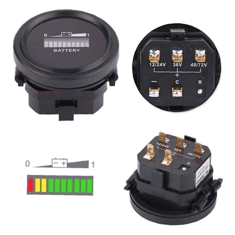 High Accuracy Round Battery Capacity Monitor with LCD Percentage Display Voltage Level Meter for Marine Forklift