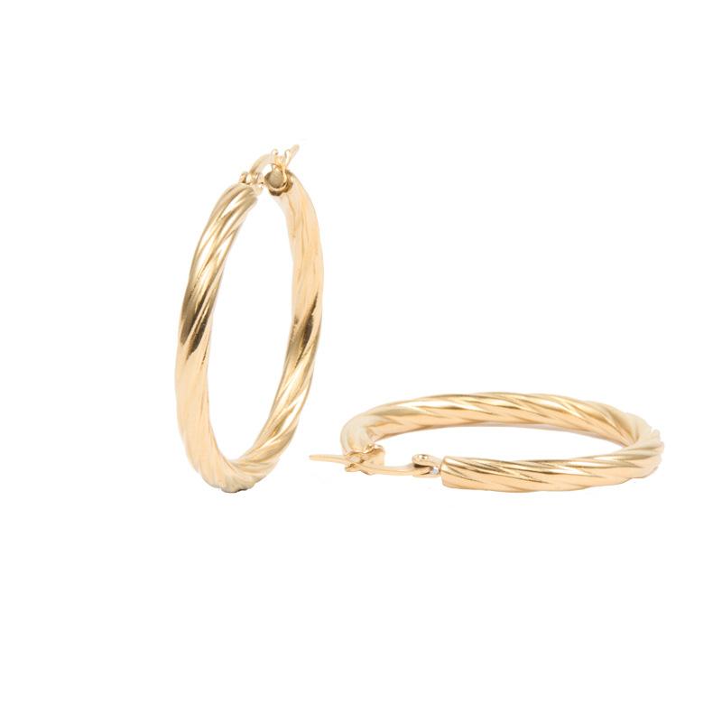 

Французские серьги-твист в стиле ретро, позолоченные, легкая роскошь, гофрированные крупные серьги, женская бижутерия из титановой стали, не тускнеющая