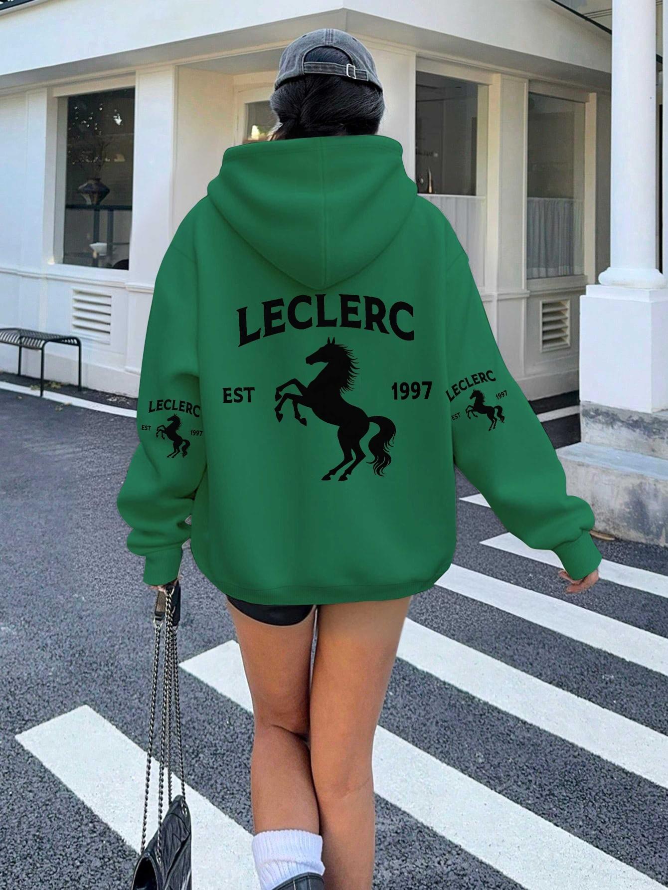 Женские худи с логотипом Leclerc Встающий конь S зелёный