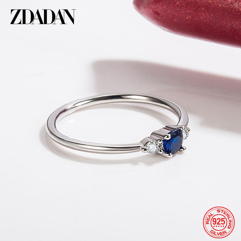 ZDADAN 925 Silver 18K Gold Blue Zircon Ring For Women Wedding Jewelry 6 серебряный
