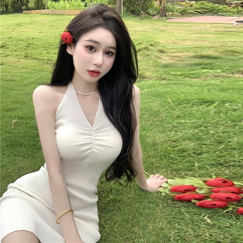 

Women s Sexy Spice V-Neck Neck Knitted Suspender Dress one size fits all белый