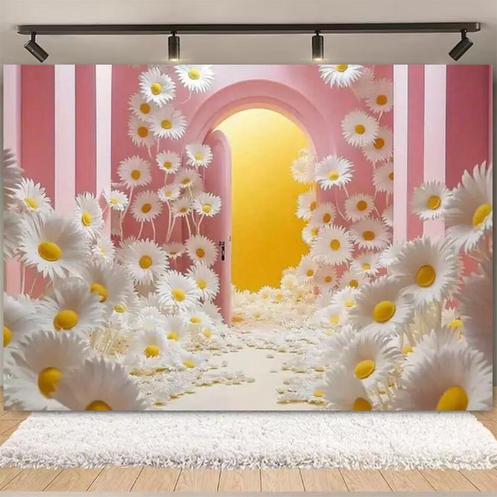 Spring Daisy Flower Backdrop Baby Shower Boho ArchBalloons Backdrop Girl Birthday Cake Smash Easter Kids Portrait Photo Props