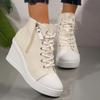 Fashion Lightweight Wedge Sneakers for Women Fashion Platform High Top Canvas Shoes Woman Zipper Lace Up Casual Walking Shoes Plus Size
