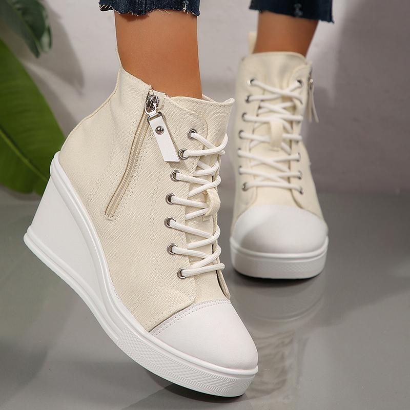 Fashion Lightweight Wedge Sneakers for Women Fashion Platform High Top Canvas Shoes Woman Zipper Lace Up Casual Walking Shoes Plus Size