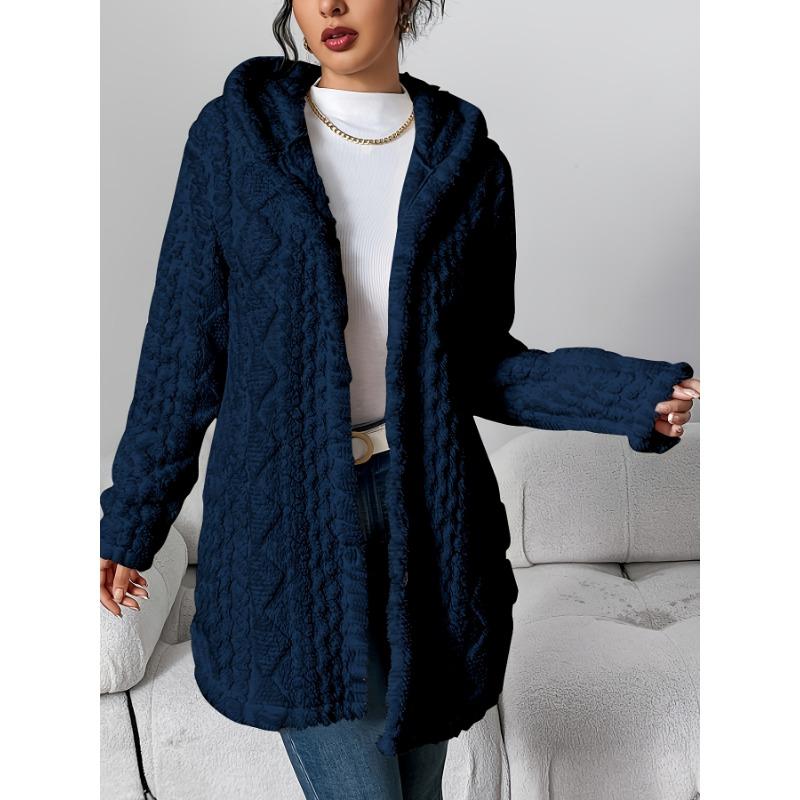 [Cozy Winter Cardigan] Warm & Cozy Women's Winter Plush Diamond-Patterned Hooded Cardigan | Longline Loose Fit Open Front Long Sleeve Coat