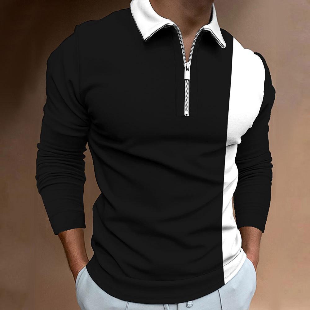 2025 Nové podzimní a zimní pánské módní POLO tričko s dlouhým rukávem a klopou, módní prošívání