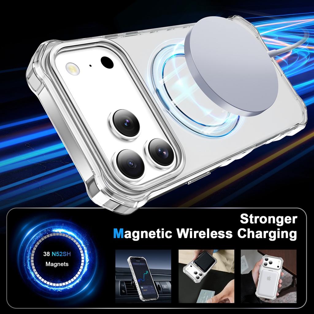 For iPhone 17 Pro Crystal Clear Phone Case,Compatible with MagSafe Slim Shockproof Stand Transparent Cover For iPhone 17 Pro Max