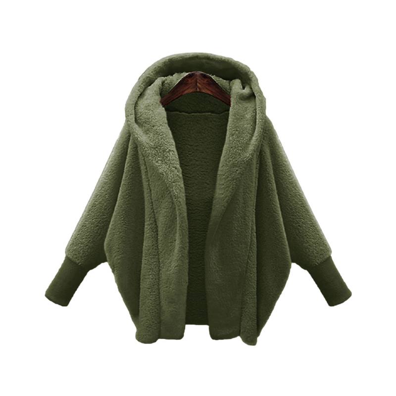 Women Fleece Hooded Solid Cardigan Jacket Fashion Warm Coat Ladies Casual Plush Autumn Winter Long Sleeve Tops