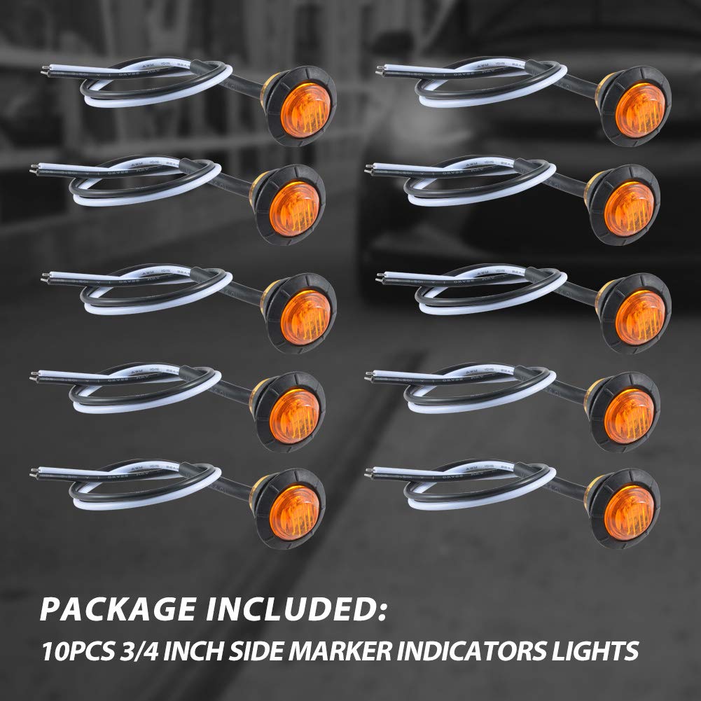 KaTur 3/4" Round LED Front Rear Side Marker Indicator Light Waterproof Clearance Marker Lights Car Truck (Amber)