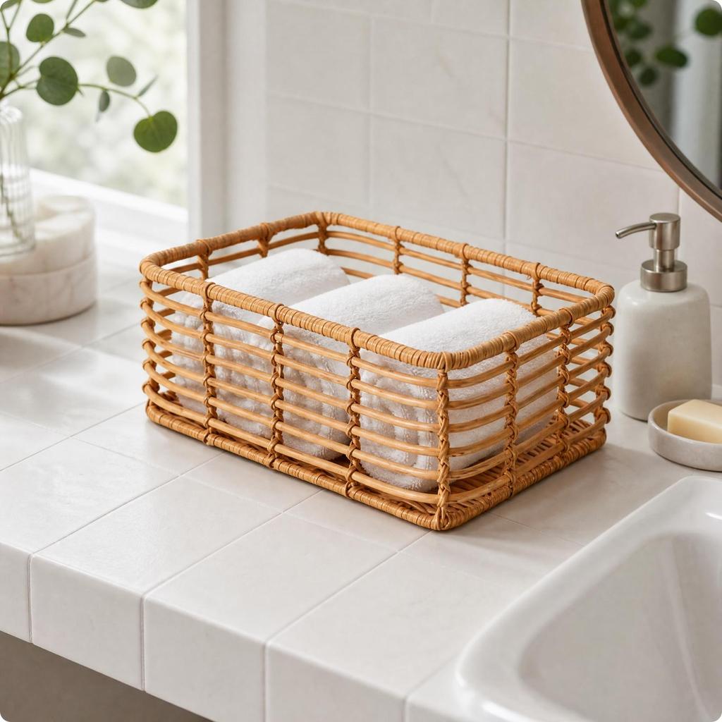 PE Rattan-Style Storage Basket Decorative Rectangular Woven Organizer Easy To