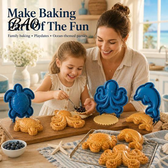 Reusable PLA Dough Press Tools Marine Animal Mini Pie Mold, Durable Non-stick Cutter, Decorative Portable Pastry for Parties Hand Tool Cookies