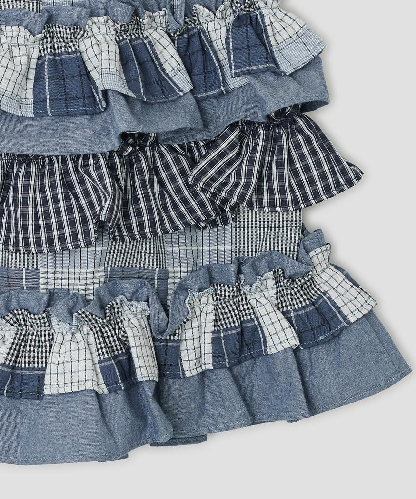 Taibseobiseu Mixed Fabric Tiered Skirt [Blue]