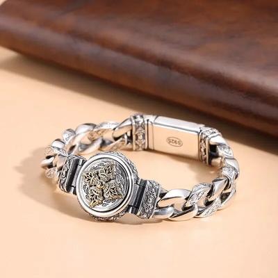 QN Gümüş Renk Erkek ve Kadın Dönen Retro Halka Toka Bilezik Vajra Haç Trend Etnik Stil Retro Niş Moda Takı