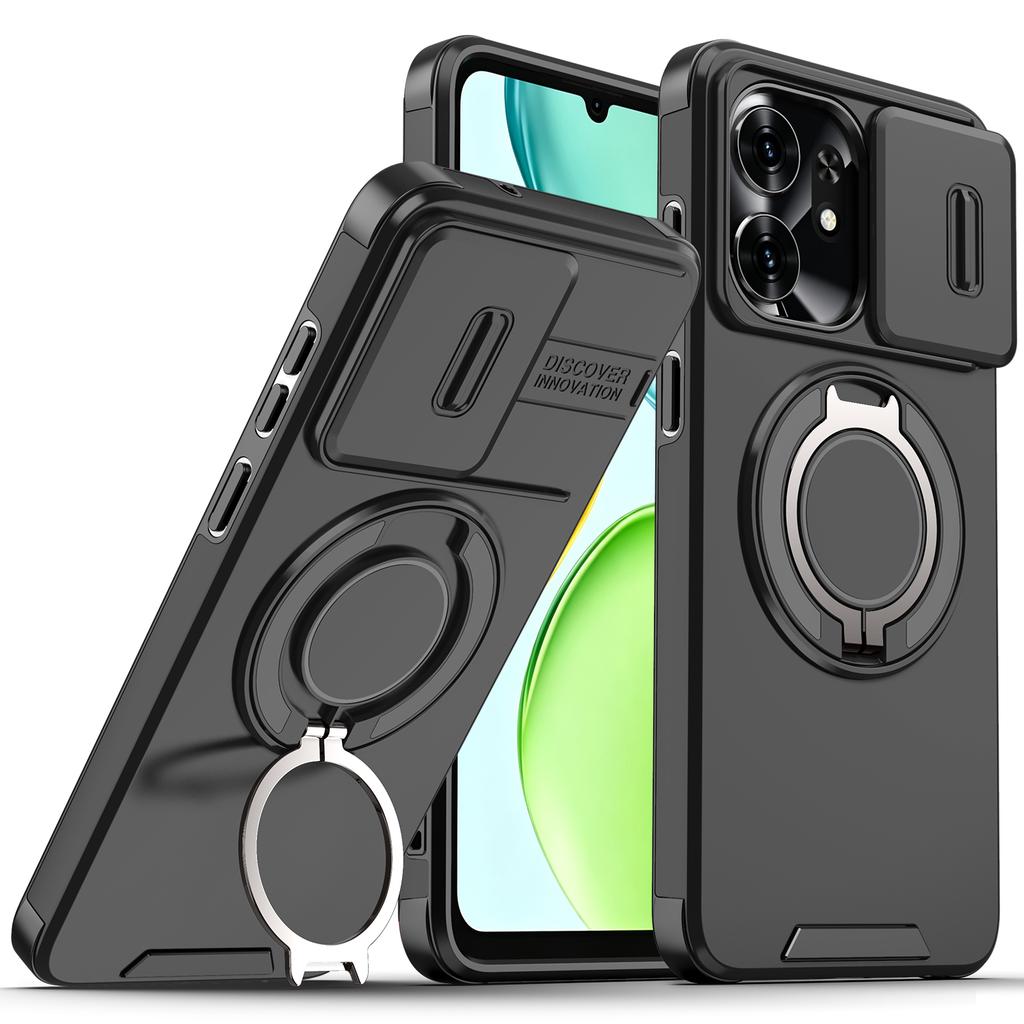 Magnetic Metal Ring Stand Armor Case For Honor X6d Play 80 Slide Push Window Lens Protection TPU Frame Hard Plastic Phone Cover